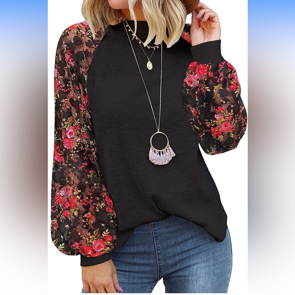 LIIE NEW Women’s Long Sleeve Top Lace Casual Loose Blouse Shirt XXL lace sleeve